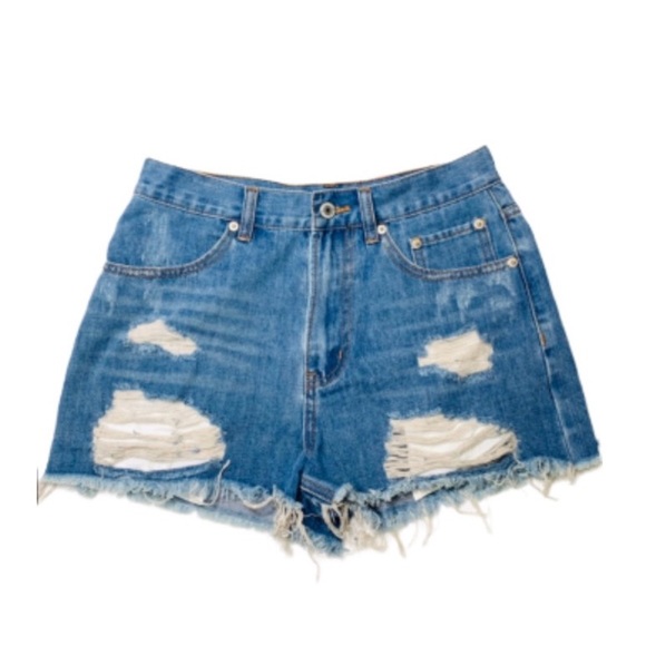 high waisted distressed jean shorts